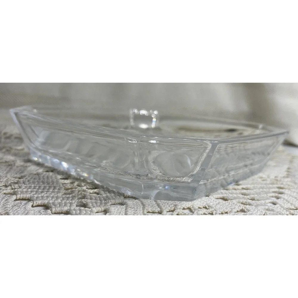 Leaded Crystal Catchall Trinket Dish Octogonal Decorative Pin Tray Floral Motif